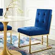 Gold stainless steel performance velvet dining chair in gold navy