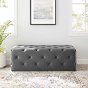 Amour 48 (Gray) Tufted button entryway performance velvet bench in gray