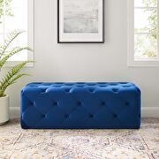 Amour 48 (Navy) Tufted button entryway performance velvet bench in navy