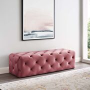 Amour 60 (Rose) Tufted button entryway performance velvet bench in dusty rose