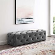 Amour 60 (Gray) Tufted button entryway performance velvet bench in gray
