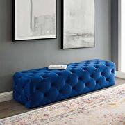 Tufted button entryway performance velvet bench in navy