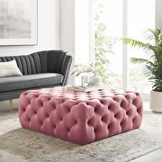 Tufted button large square performance velvet ottoman in dusty rose