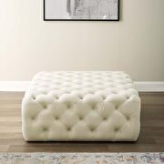 Tufted button large square performance velvet ottoman in ivory main photo