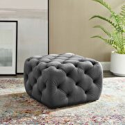 Tufted button square performance velvet ottoman in gray main photo