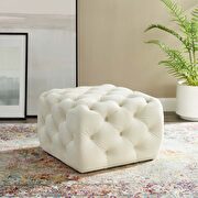 Tufted button square performance velvet ottoman in ivory main photo