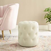 Tufted button round performance velvet ottoman in ivory main photo