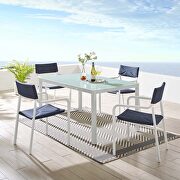 Raleigh (Navy) 5 piece outdoor patio aluminum dining set in white/ navy