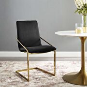 Pitch V (Black) Performance velvet dining armchair in gold black