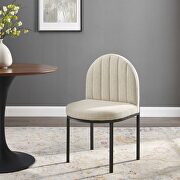 Channel tufted upholstered fabric dining side chair in black beige