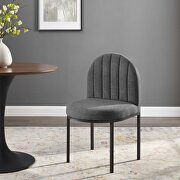 Channel tufted upholstered fabric dining side chair in black charcoal