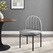 Channel tufted upholstered fabric dining side chair in black light gray