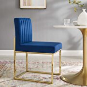 Carriage V (Navy) Channel tufted sled base performance velvet dining chair in gold navy