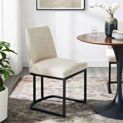 Sled base upholstered fabric dining side chair in black beige
