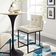 Privy C (Black Beige) Black stainless steel upholstered fabric counter stool in black beige