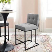 Privy C (Black Light Gray) Black stainless steel upholstered fabric counter stool in black light gray