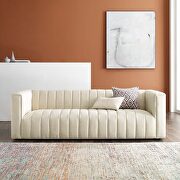 Channel tufted upholstered fabric sofa in beige
