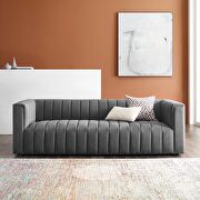 Channel tufted upholstered fabric sofa in charcoal