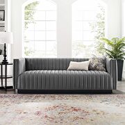 Conjure (Gray) Channel tufted velvet sofa in gray