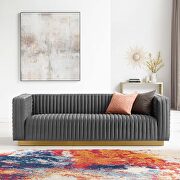 Channel tufted performance velvet living room sofa in charcoal main photo