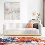 Channel tufted performance velvet living room sofa in white main photo