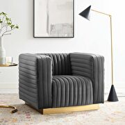 Charisma (Charcoal) Channel tufted performance velvet accent armchair in charcoal