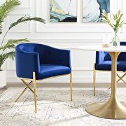 Tufted performance velvet accent dining armchair in navy main photo