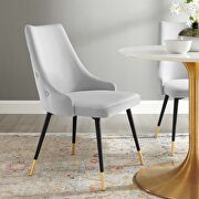 Tufted performance velvet dining side chair in light gray