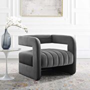 Tufted performance velvet accent armchair in charcoal