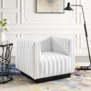 Tufted upholstered fabric armchair in white main photo