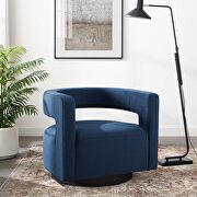 Spin (Blue) Cutaway performance velvet swivel armchair in midnight blue