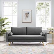 Performance velvet sofa in gray