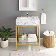 Gold stainless steel bathroom vanity in gold white main photo
