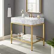 Black stainless steel bathroom vanity in gold white main photo