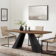 Rectangular grain veneer top dining table in walnut main photo