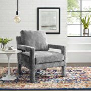 Crushed performance velvet armchair in gray main photo