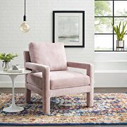 Crushed performance velvet armchair in pink main photo