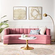 Channel tufted performance velvet curved sofa in dusty rose
