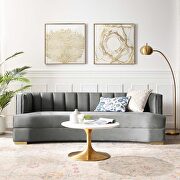 Channel tufted performance velvet curved sofa in gray