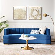 Channel tufted performance velvet curved sofa in navy main photo