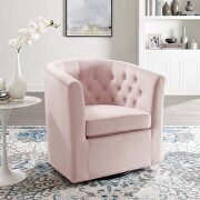Tufted performance velvet swivel armchair in pink main photo