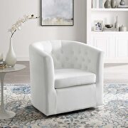 Tufted performance velvet swivel armchair in white main photo