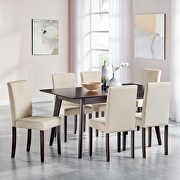 7 piece upholstered fabric dining set in cappuccino beige main photo