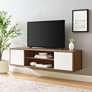 Wall mount TV stand in walnut white main photo