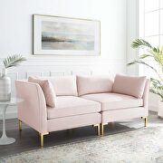Performance velvet upholstery loveseat in pink main photo