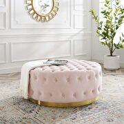 Ensconce (Pink) Tufted performance velvet round ottoman in pink