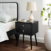 Wood nightstand with usb ports in black main photo