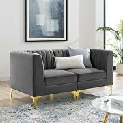 Channel tufted performance velvet loveseat in gray