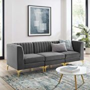 Channel tufted gray performance velvet 3pcs sectional sofa