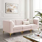 Channel tufted pink performance velvet 3pcs sectional sofa main photo
